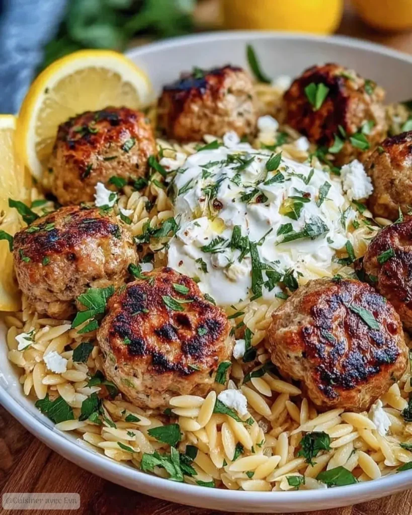 Ingredients de Recette Boulettes grecques orzo citronné avec crème de feta