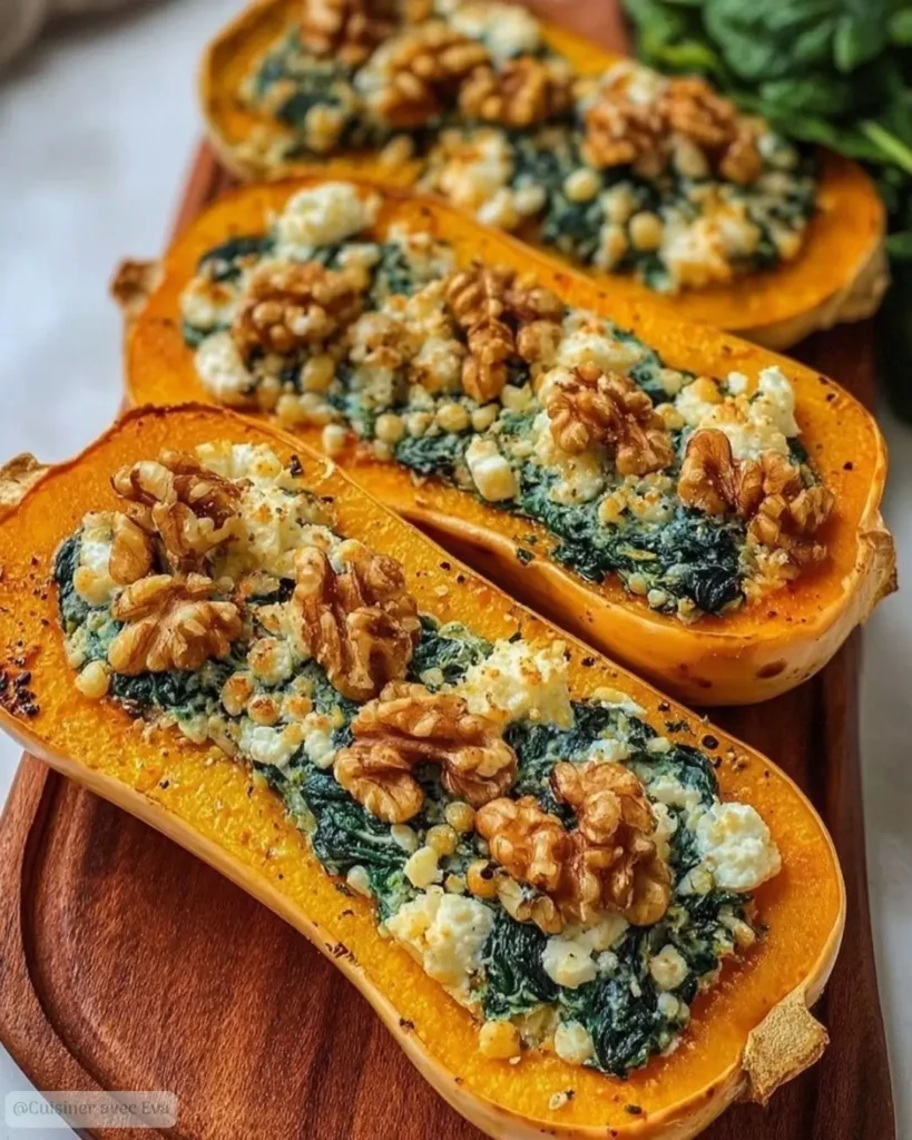 courges butternut farcies aux épinards