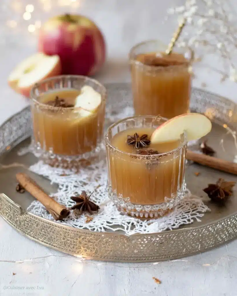 Préparation pas à pas du jus de pomme chaud aux épices de Noël