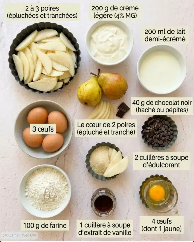 Ingrédients Clafoutis aux poires et chocolat