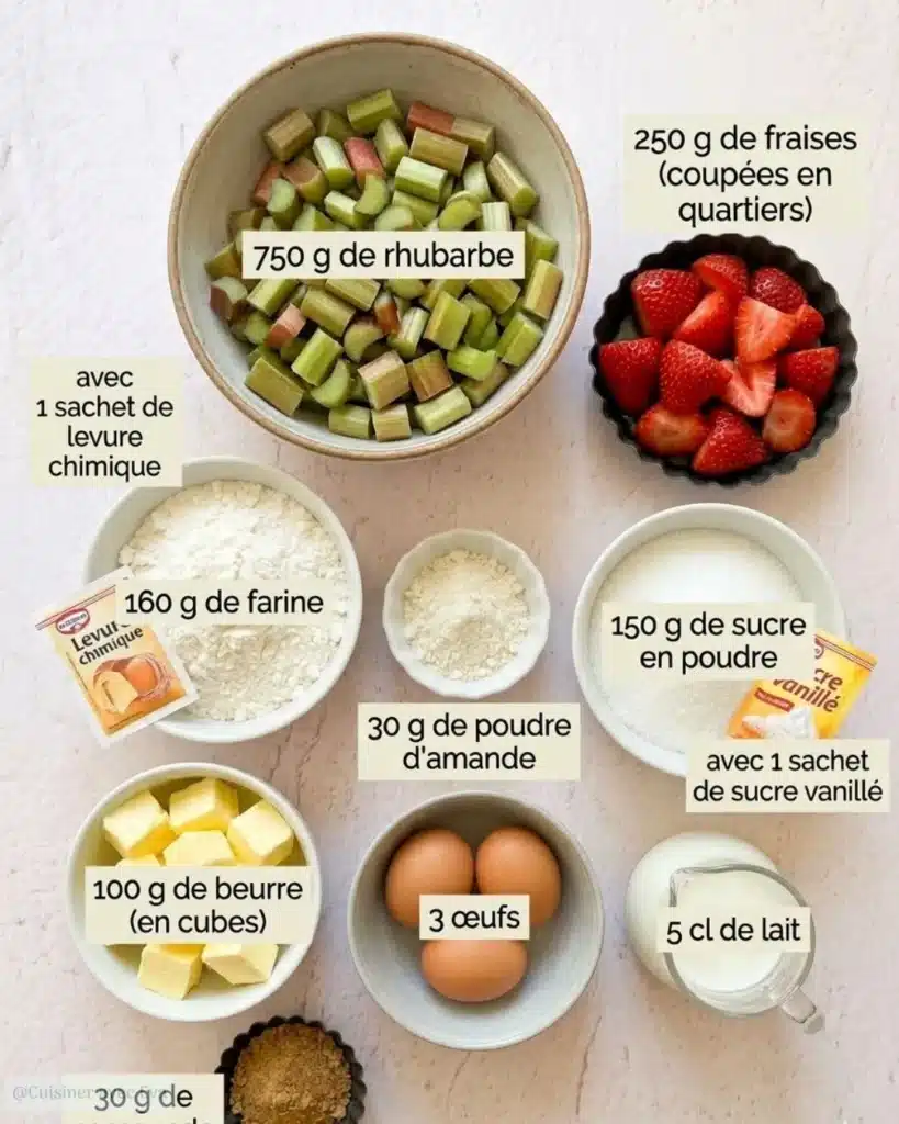 Ingredients cake croustillant à la rhubarbe