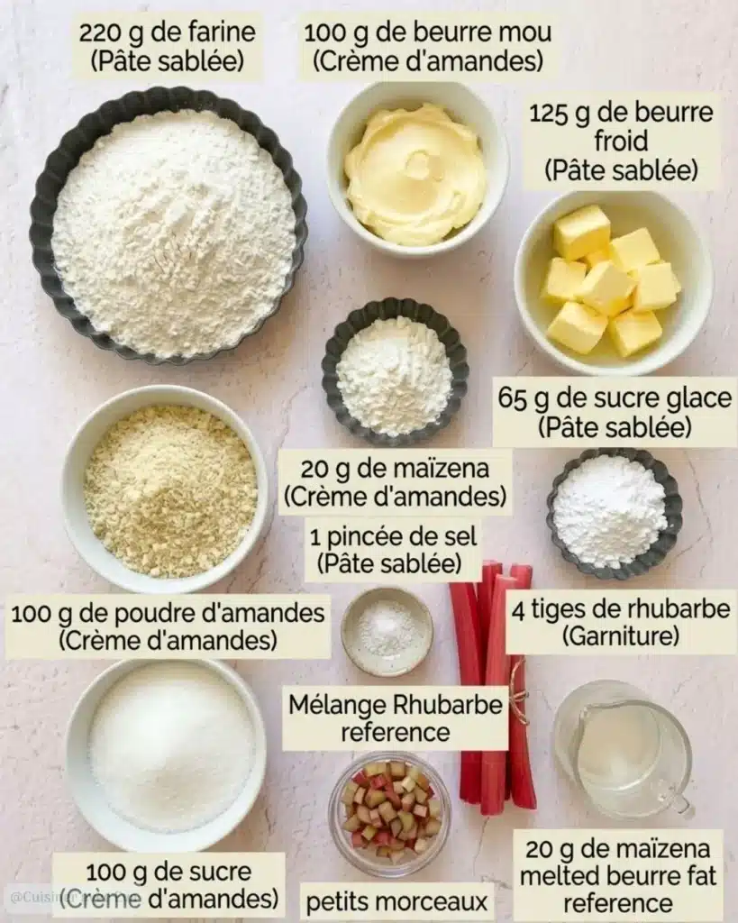 Ingrédients du Tarte amandine rhubarbe