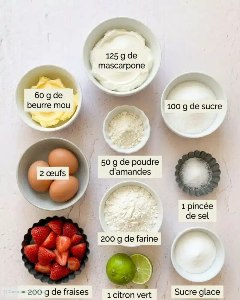 Les ingrédients pour un fondant fraise mascarpone