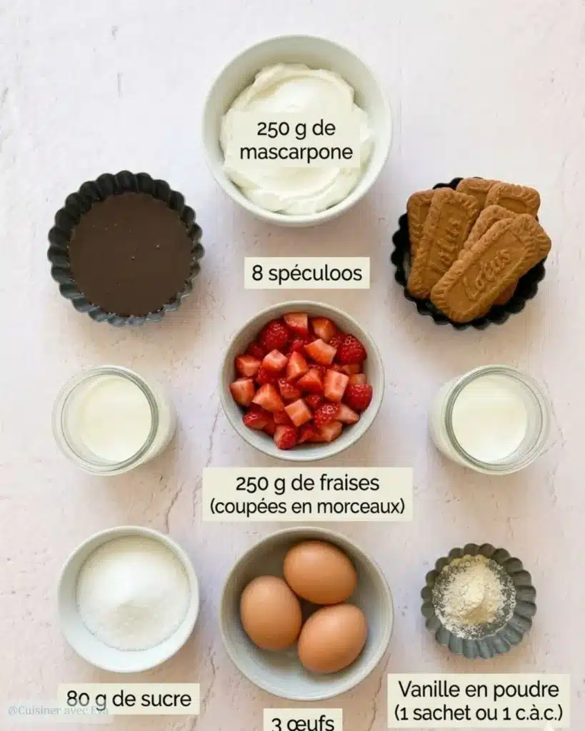 Les ingrédients pour un tiramisu fraises spéculoos réussi