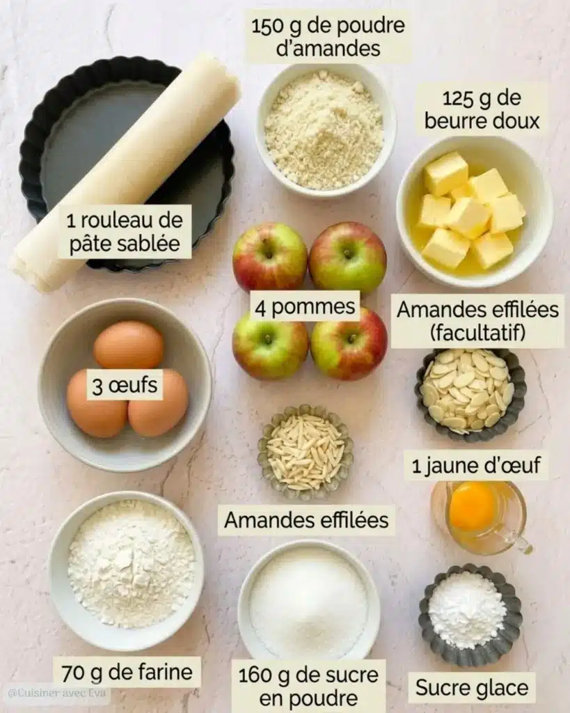 Les ingrédients pour une Tarte de pommes frangipane