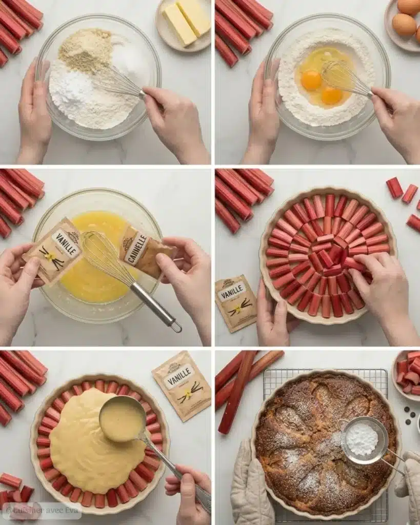 Préparation de la tarte amandine rhubarbe