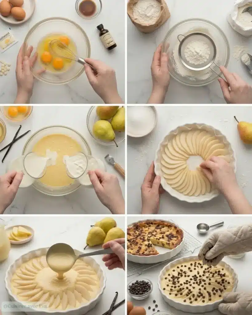 Préparation du Clafoutis aux poires et chocolat
