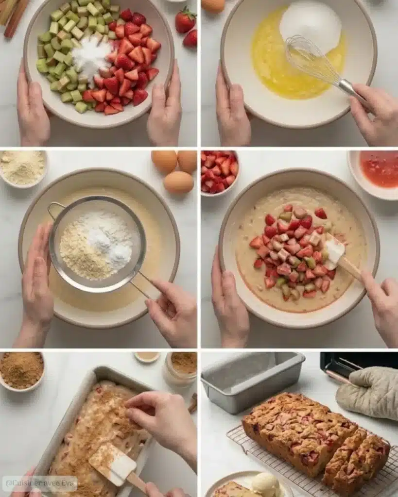 Préparation du cake croustillant à la rhubarbe