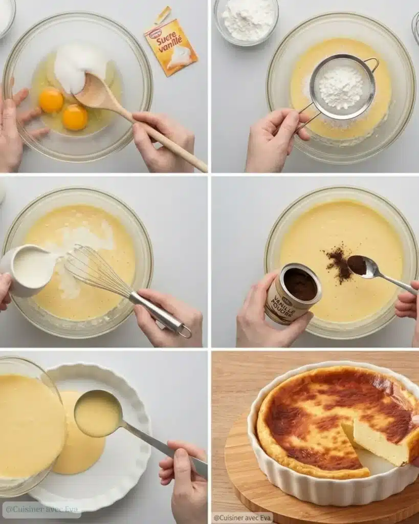 Préparation du flan à la vanille sans pâte