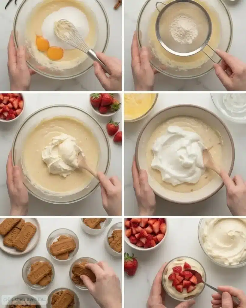 Préparation du tiramisu fraises spéculoos