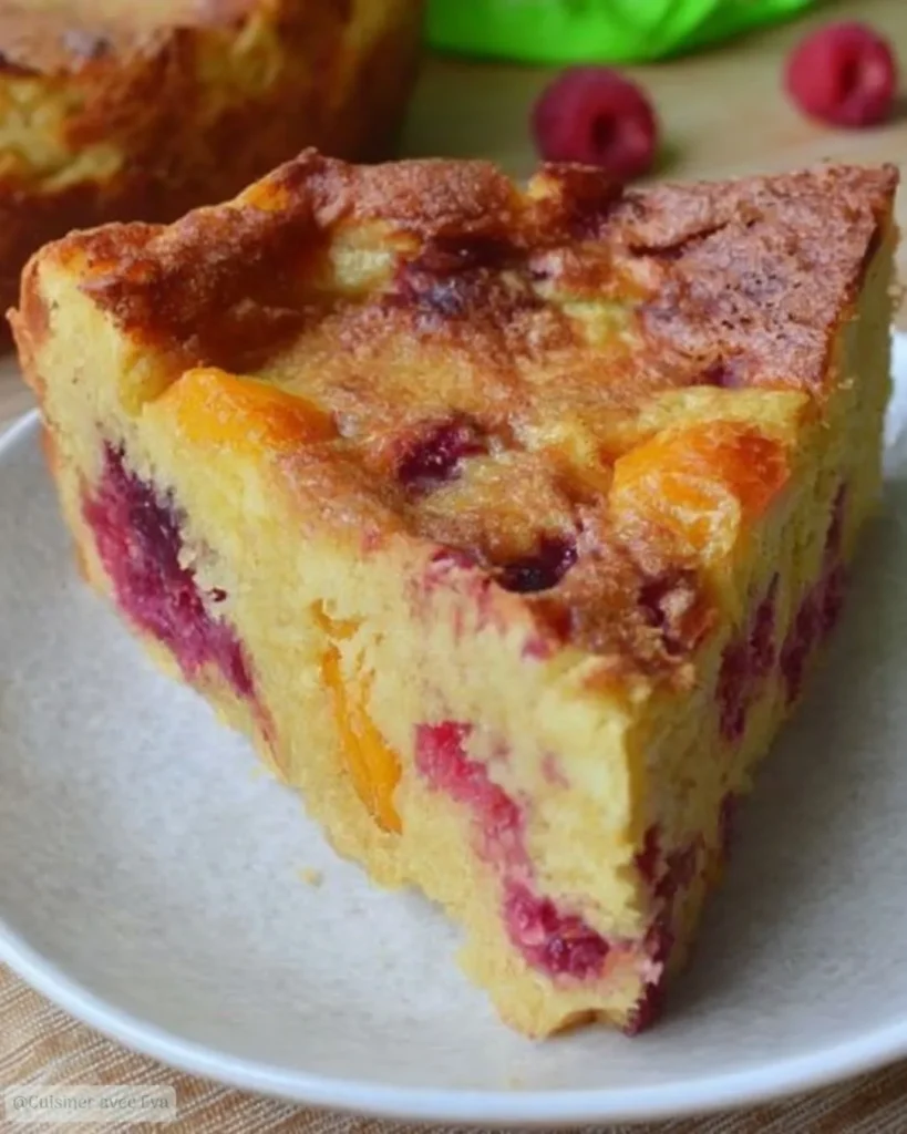 Flognarde abricots framboises rhubarbe dessert moelleux et fruité