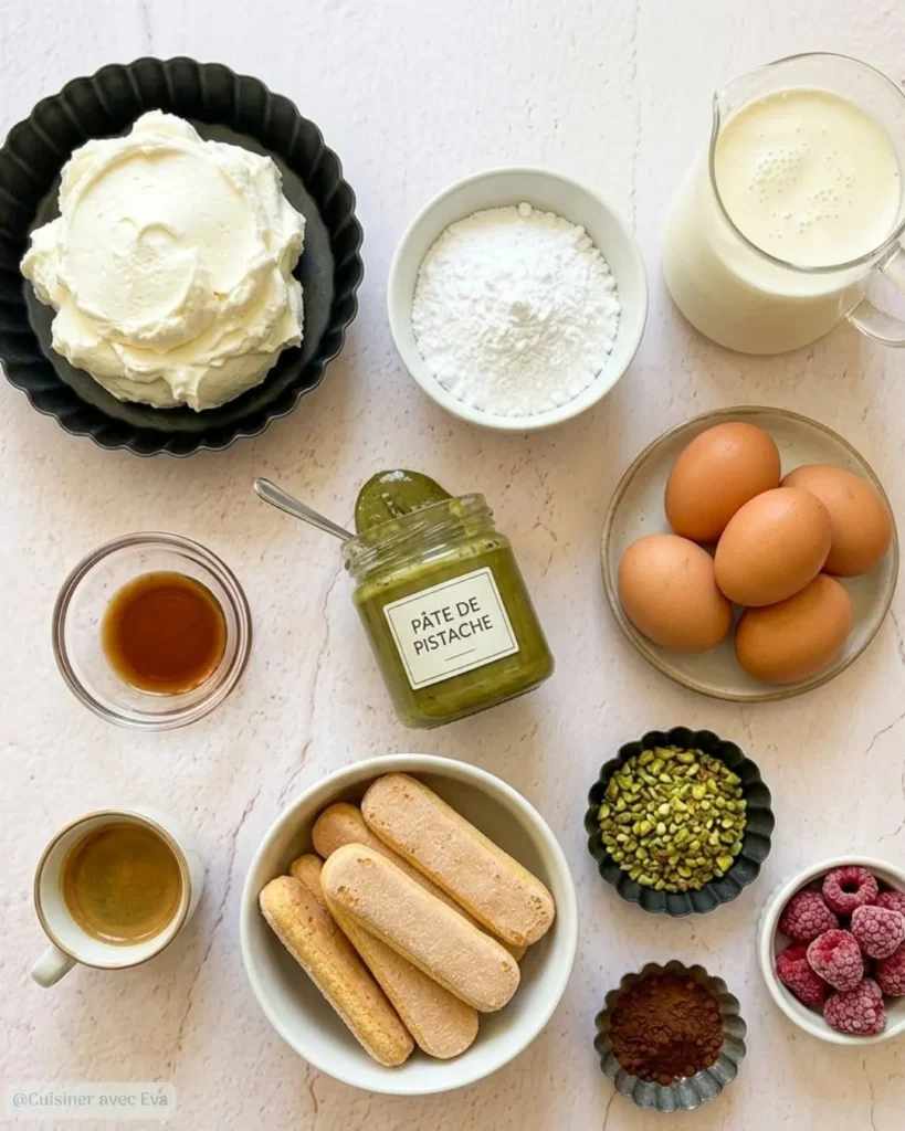 Ingredients de Tiramisu cake pistache framboise