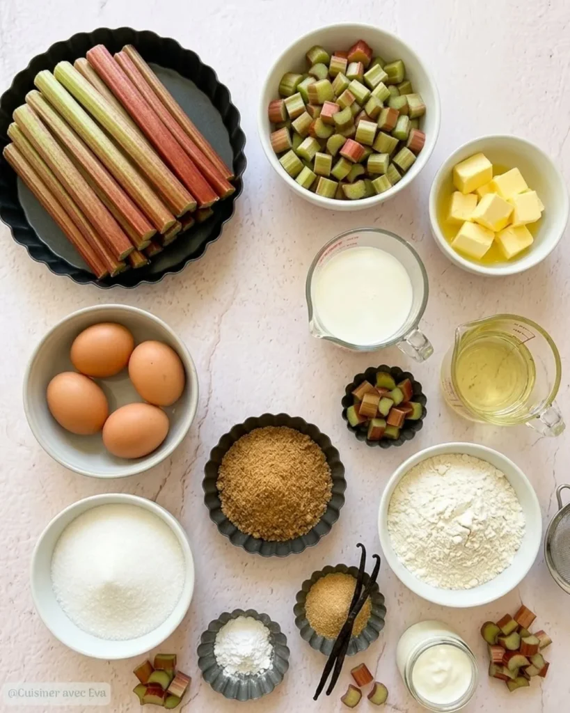 Ingredients du Gâteau Succulent à la Rhubarbe