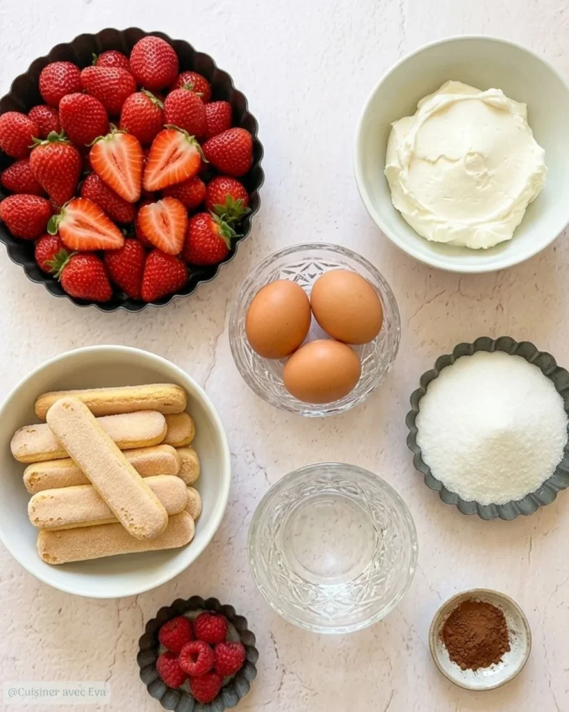 Ingredients du Tiramisu aux fraises mascarpone