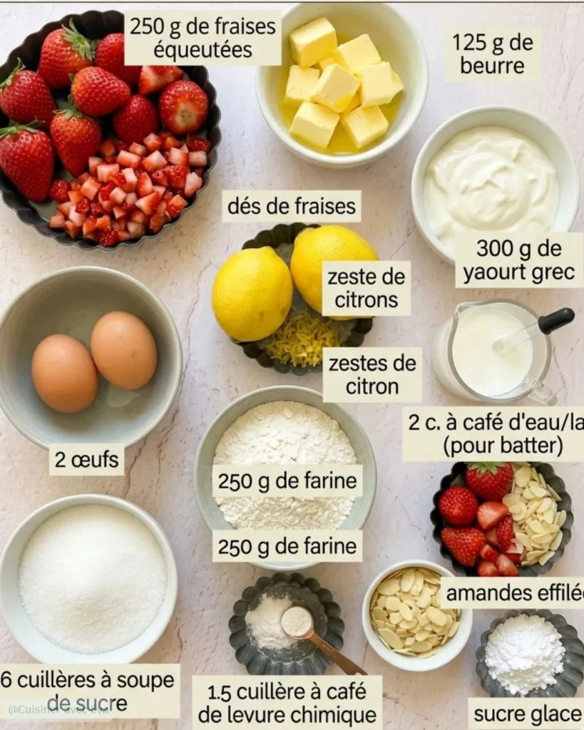 Ingredients pour Gâteau au yaourt aux fraises moelleux