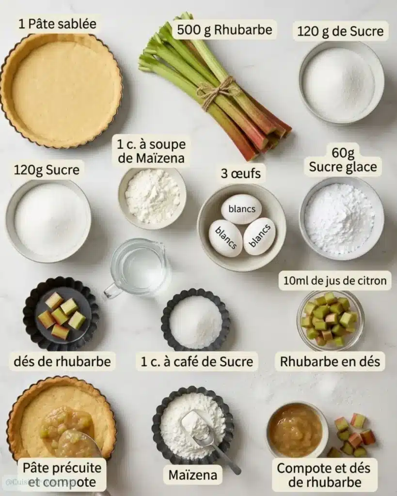 Ingredients pour Tarte rhubarbe meringuée