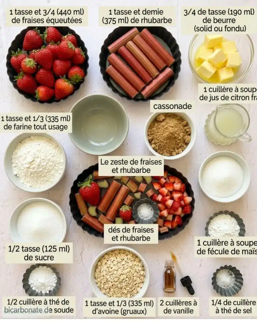 Ingrédients pour des Barres aux Fraises et Rhubarbe