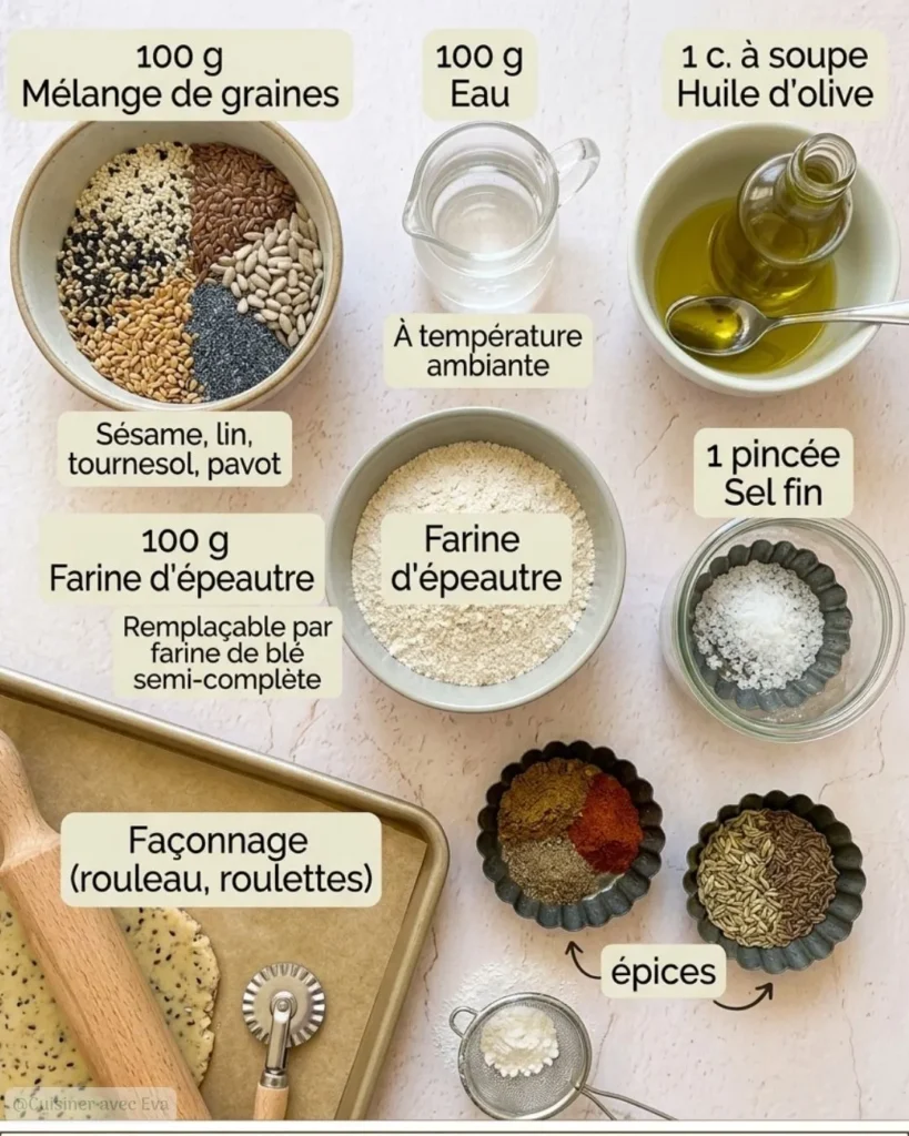 Ingrédients pour des crackers aux graines