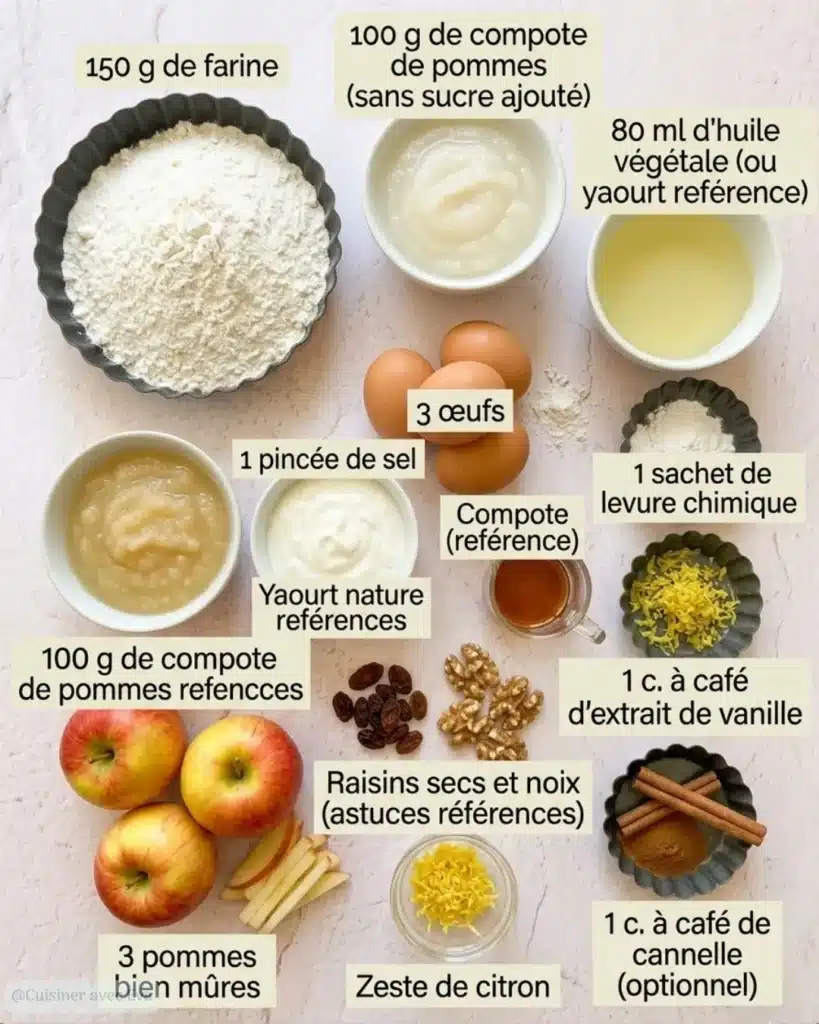 Ingrédients pour un cake aux pommes sans sucre