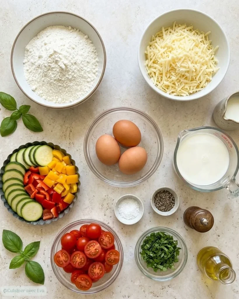 Ingrédients pour un clafoutis aux légumes moelleux
