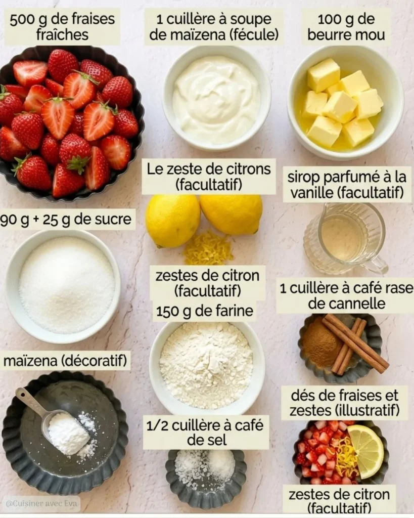 Ingrédients pour un crumble aux fraises