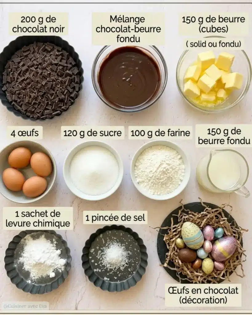 Ingrédients pour un gâteau de Pâques au chocolat