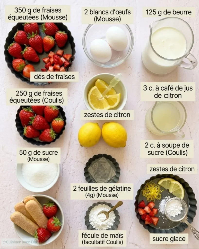 Ingrédients pour une mousse de fraise