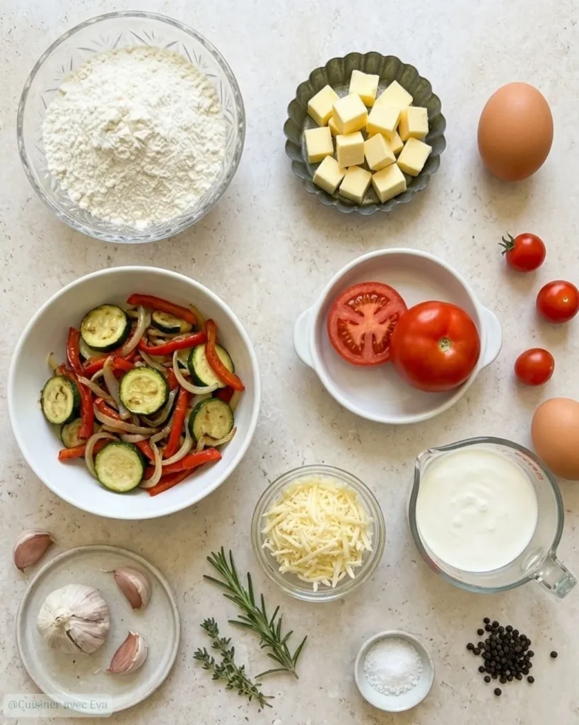 Ingrédients pour une tarte aux légumes