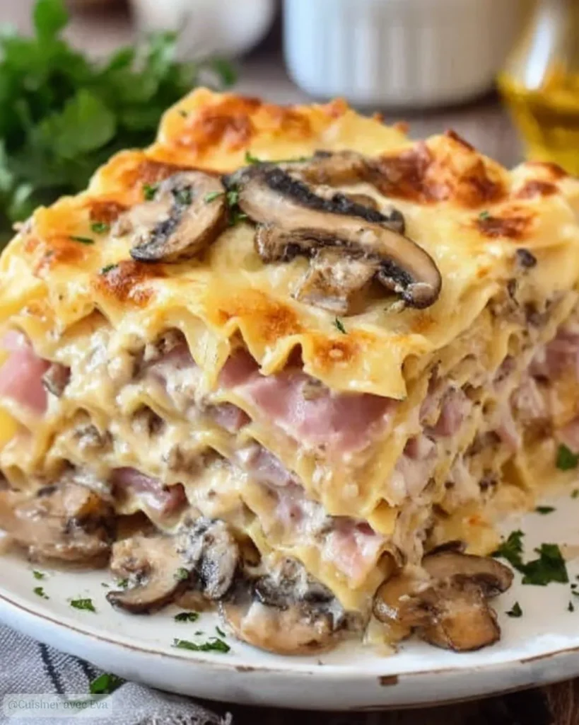 Lasagnes aux champignons jambon