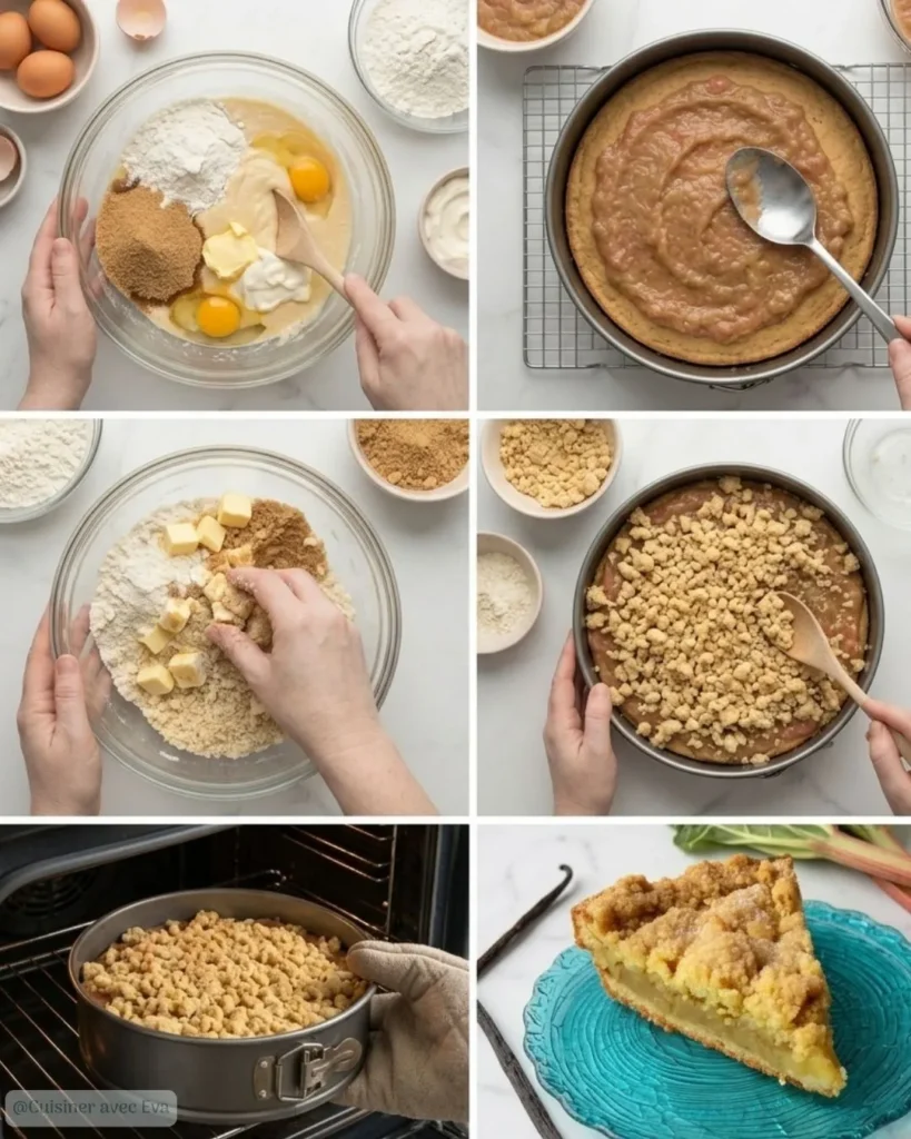 Préparation clé gâteau rhubarbe streusel