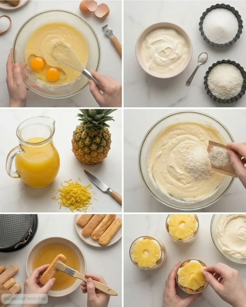 Préparation de Tiramisu ananas coco
