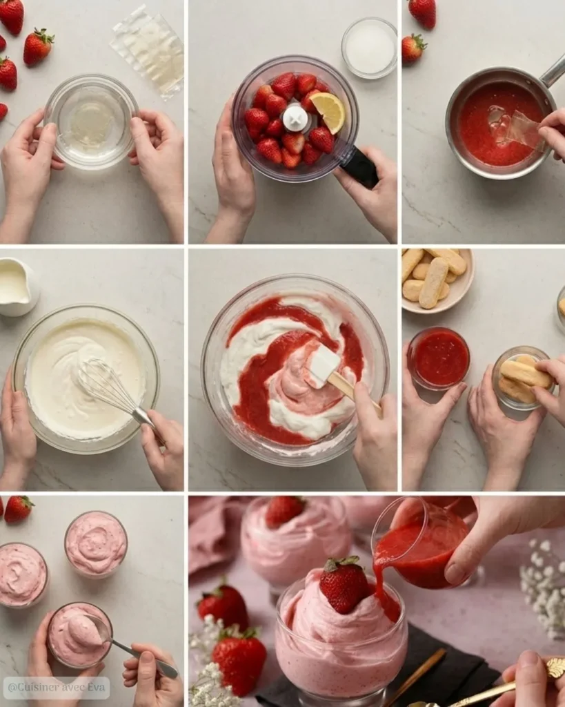 Préparation de la mousse de fraise légère