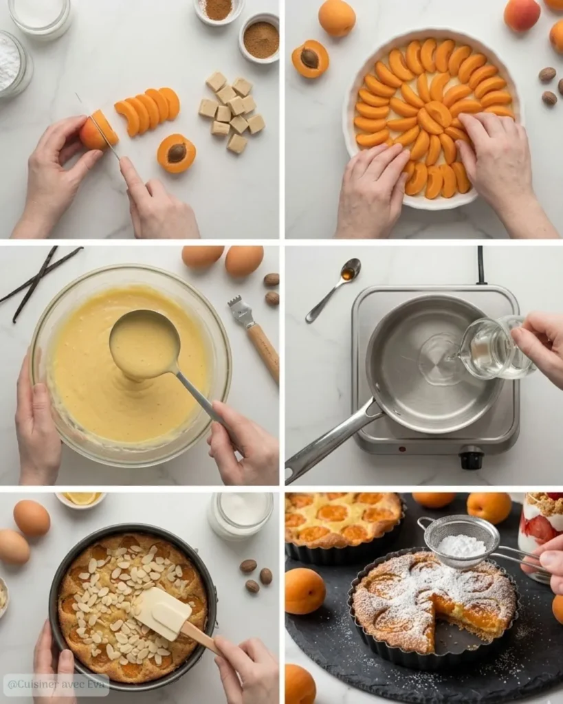 Préparation de la tarte moelleuse aux abricots et amandes