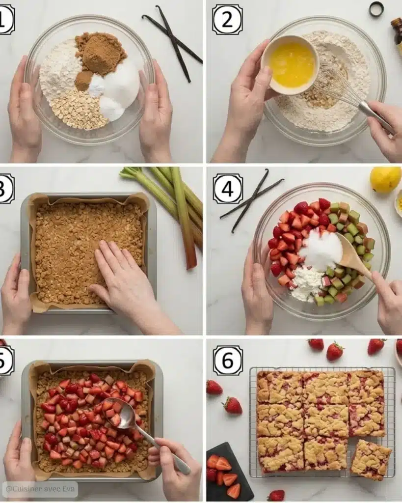 Préparation des Barres aux Fraises et Rhubarbe
