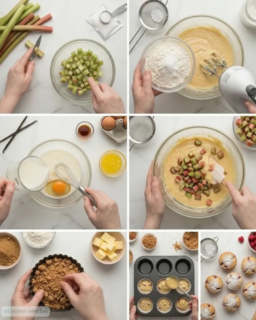 Préparation des Muffins à la rhubarbe moelleux