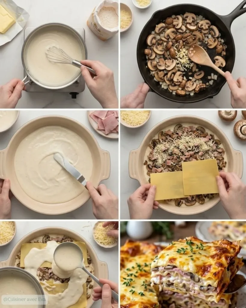 Préparation des lasagnes au champignons