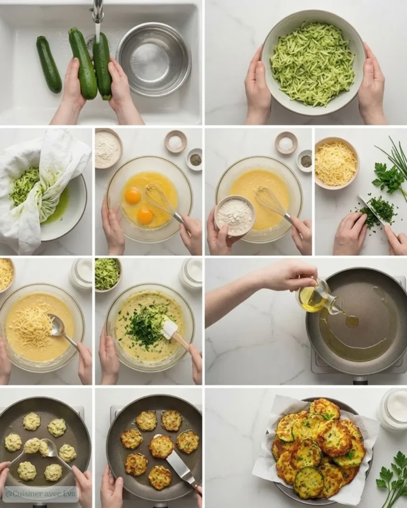 Préparation du Beignets de courgettes sans friture