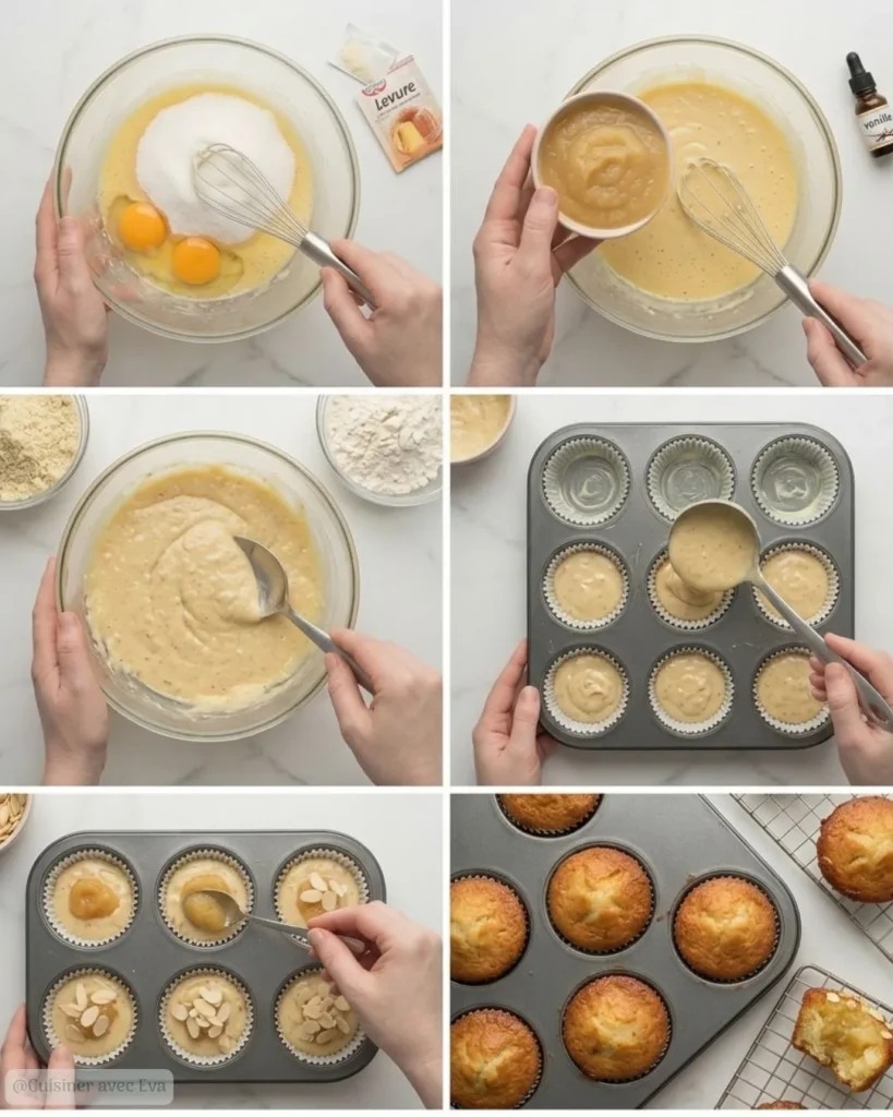 Préparation du Moelleux aux amandes et compote de pommes