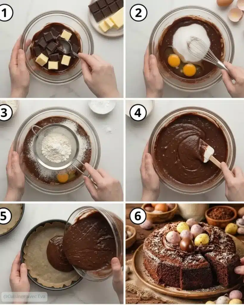 Préparation du gâteau de Pâques au chocolat