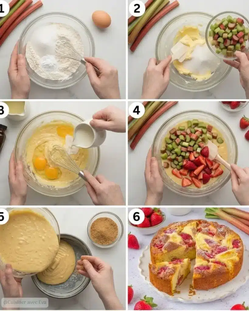 Préparation du gâteau rhubarbe fraise