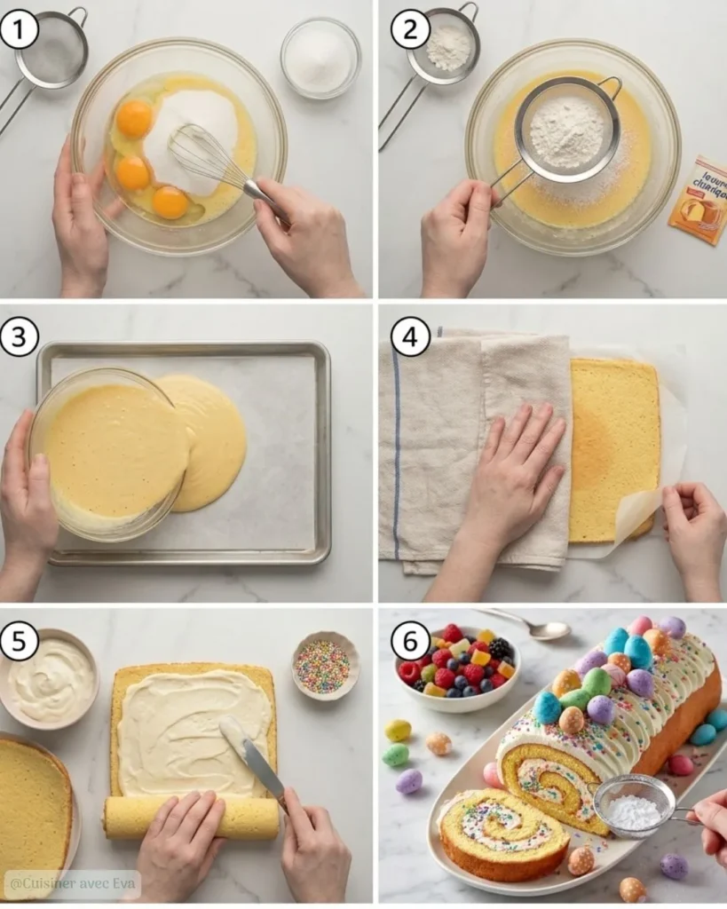 Préparation du gâteau roulé de Pâques