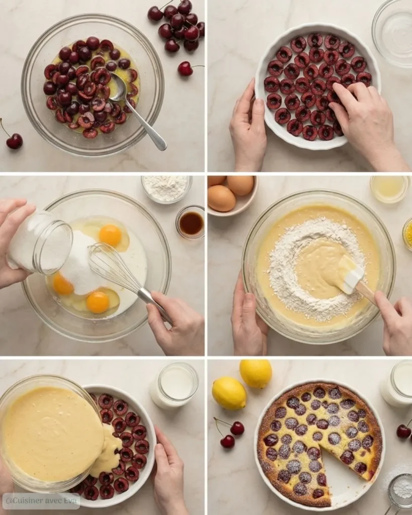 Préparation étape par étape du clafoutis aux cerises