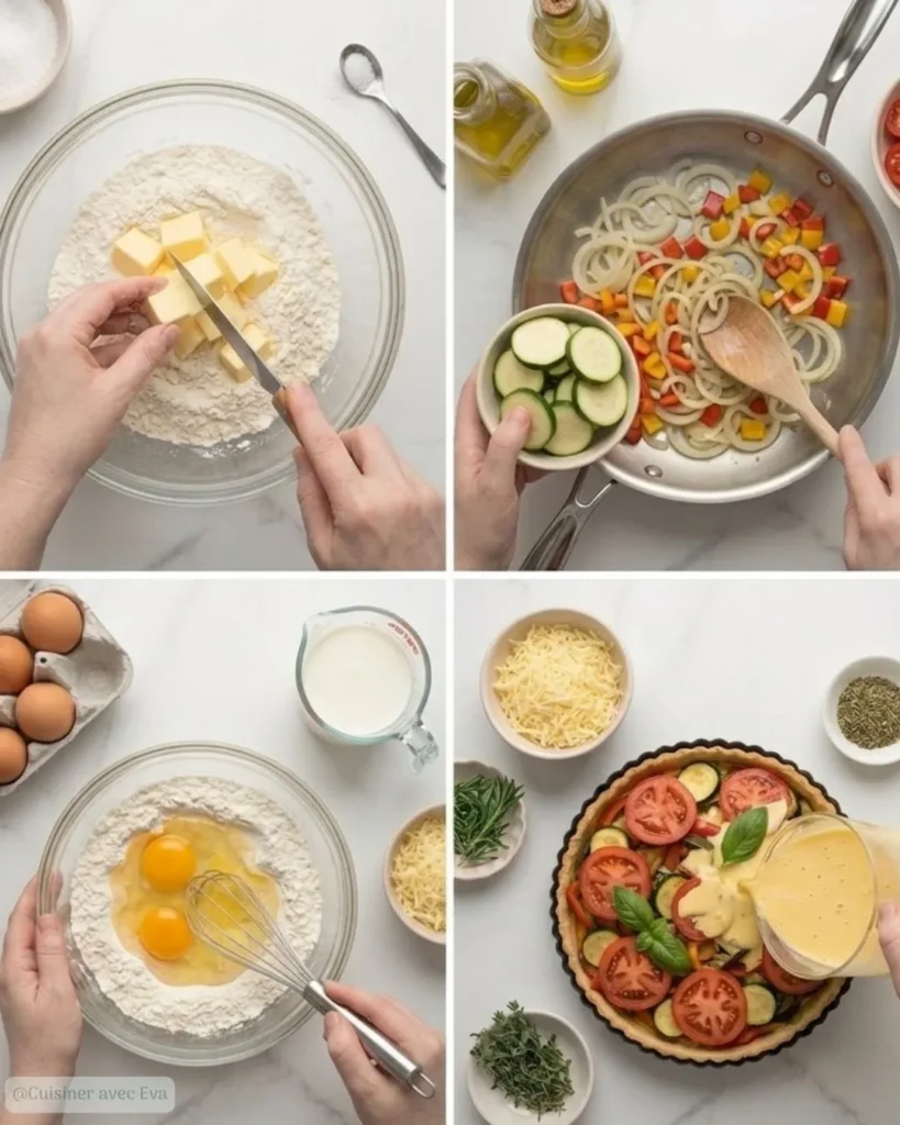 Préparation étape par étape du clafoutis aux légumes