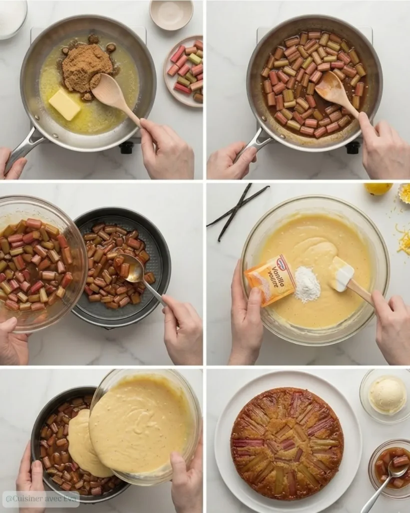Préparation pas à pas du Gâteau Renversé à la Rhubarbe