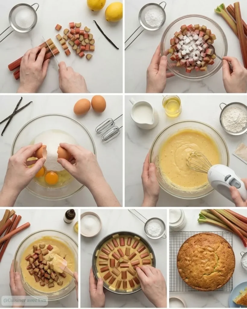 Préparer la rhubarbe pour un Gâteau Succulent à la Rhubarbe