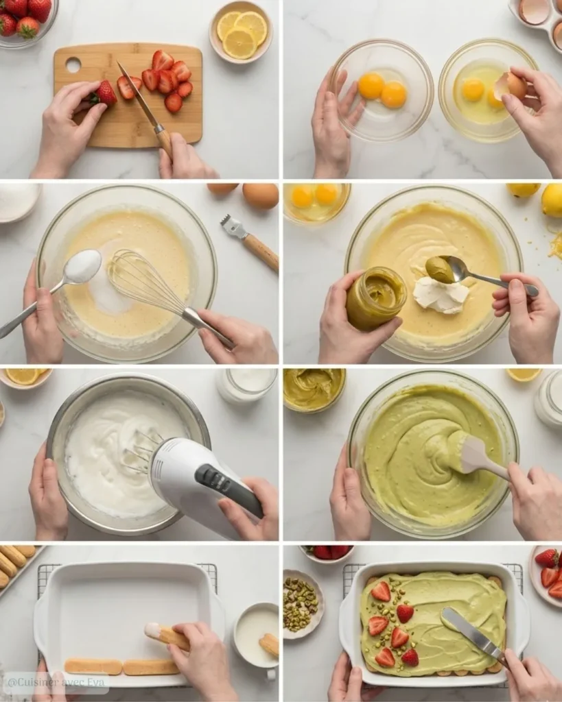 Prépartion du Tiramisu à la crème de pistaches