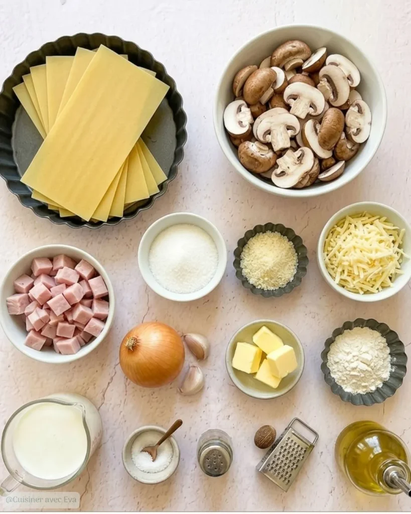 Ingrédients du Lasagnes aux champignons jambon fromage