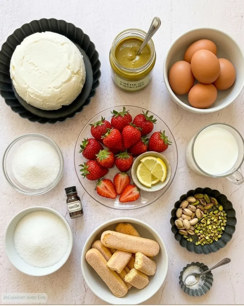 ingredients du Tiramisu à la crème de pistaches