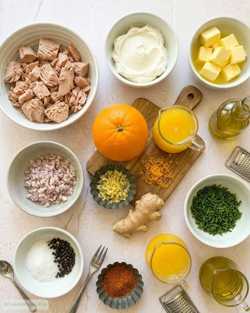 ingrédients pour des Rillettes de Thon Gingembre Orange