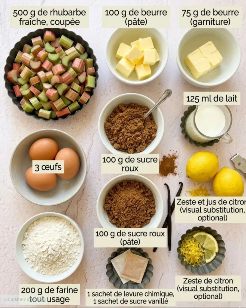 ingrédients pour un Gâteau Renversé à la Rhubarbe